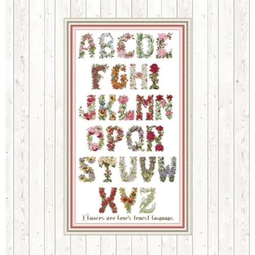 Letter-Flower Chinese Cross Stitch Patterns Kits 14CT 11CT Counted Printed Fabric DMC Embroidery Set DIY Handmade Needlework Kit