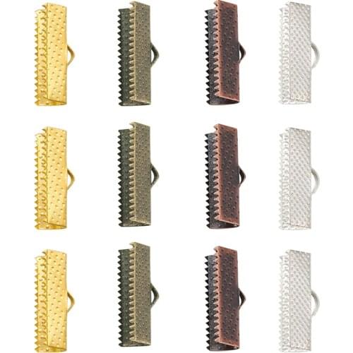 100pcs Ribbon Leather Cord End Clamps Cap Crimps Beads Clips for Necklace Bracelet Connector Jewelry Making