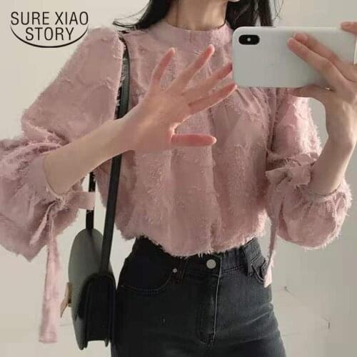 Korea Chic Pink Stand Collar Loose Tassel Raw Edge Design Sense Niche Shirt Spring Autumn 2021 New Womens Blouse and Tops 16130