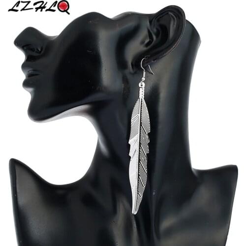 LZHLQ Vintage Willow Leaf Long Earrings Women Fashion Metal Pattern Plated Drop Earrings 2019 Famous Brand Jewelry Accessories