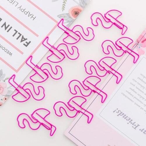 Cute pink paper clips cartoons pigs flamingo shaped metal planner paper clips bookmarks filing supplies LX9047