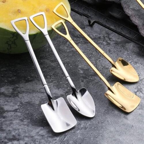 Cute Shovel Coffee Scoops 2pc Stainless Steel Coffee Spoon For Kids Tea Mini Ice Cream Dessert Spoon Kitchen Accessories