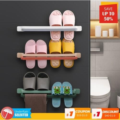 Bathroom Wall Hanging Slipper Rack Toilet Telescopic Shoes Storage No Punching Towel Shelf Double Shoe Stand Holder Organizer