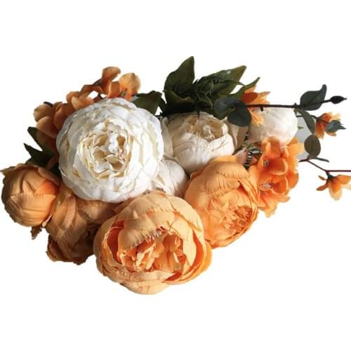 Fall Rose flower Plants Home Decoration Artificial Flowers Fall Vivid rose Peony Fake Leaf Wedding Party Decoration
