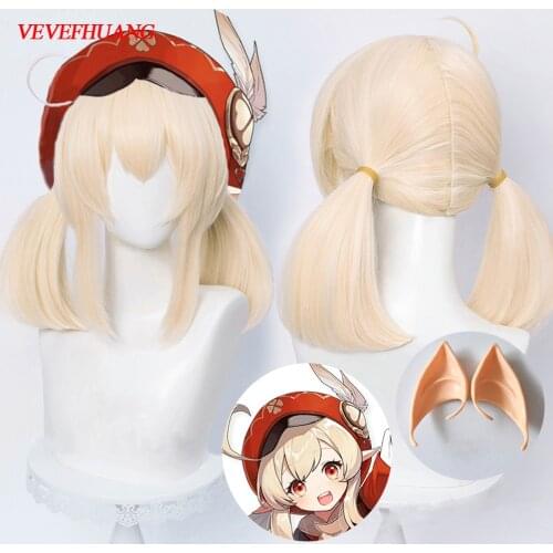VEVEFHUANG Kосплей Game Genshin Impact Klee Cosplay Wigs парик аниме Ponytails Beige Medium Resistant Synthetic Hair Halloween