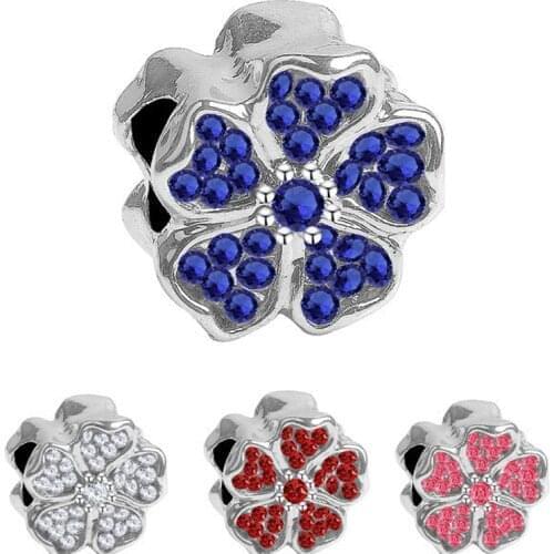 Cherry blossoms crystal stone charms fit pandora flower bead bracelet & bangle necklace accessories for women Christmas gift