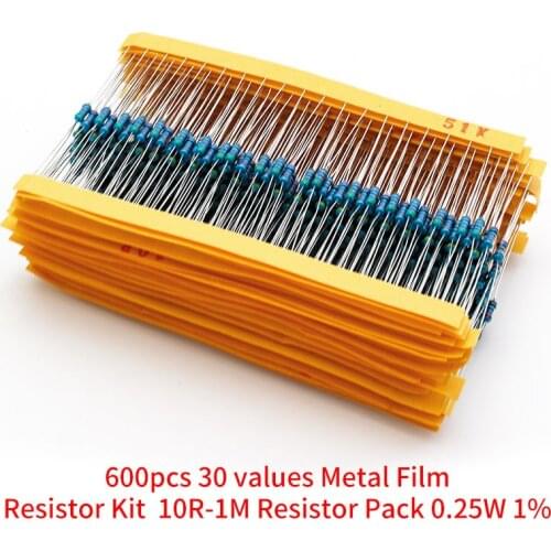 1/4W resistors 0.25W 1% 30 values Metal Film Resistor Kit 10R-1M DIY colored ring Resistor Pack