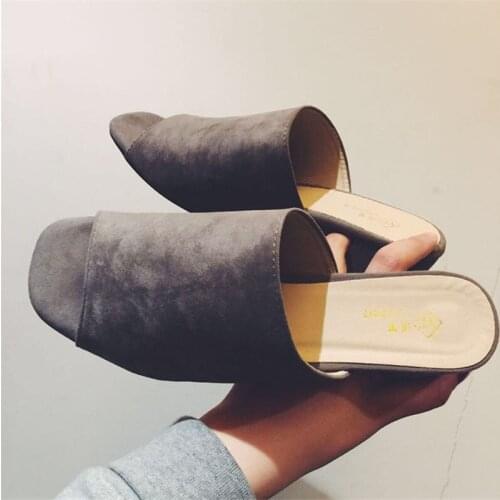 New Popular Women Flock Solid Pumps Fashion Summer Casual Comfortable Peep Toe Square High Heel Slip On Shallow Sandals