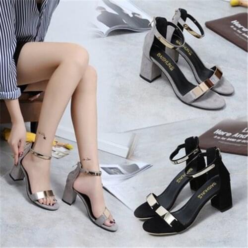 Metal Buckle Summer Ladies Sandals Open Toe Shoes Thick With High Heel Sandals Party Dress Shoes Beach Shoes Outdoor Sandals
