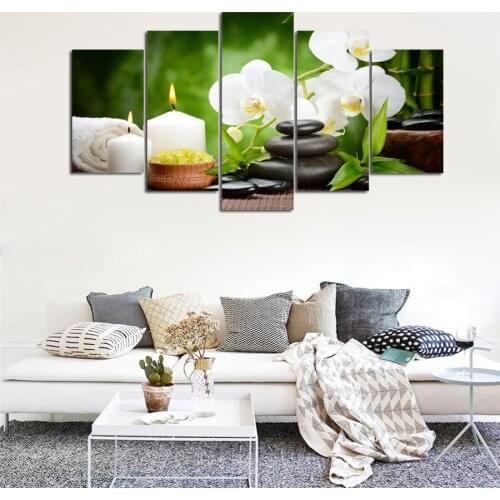 Modern Canvas Living Room Frame HD Printed Painting 5 Panel Zen Flower Bamboo Orchid Buddha Wall Art Poster Home Decor Pictures