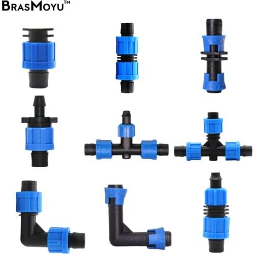 BRASMOYU 3-10 PCS 16mm 5/8'' Drip Irrigation Tape Elbow Tee End Plug Thread Lock Connector Garden Water Connecter Fittings