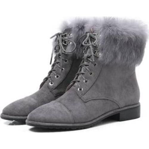 2019 Genuine leather Fashion High Heel Lace Up Ankle Boots Ladies Buckle Platform Shoes Winter warm Women Solid Boots m44