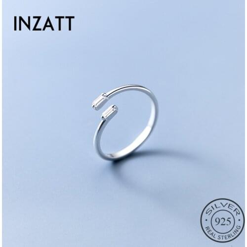 INZATT Real 925 Sterling Silver Zircon Rectangle Adjustable Ring For Fashion Women Fine Jewelry Cute Minimalist Accessories