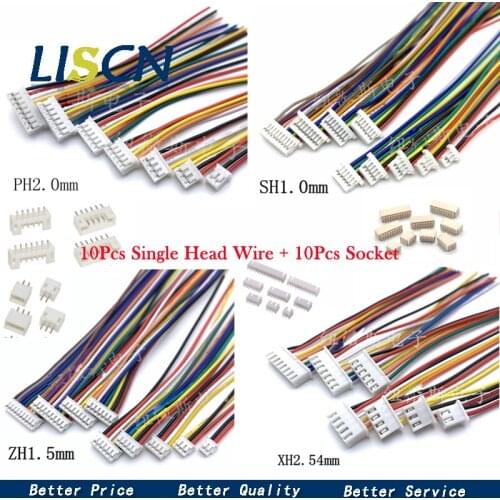 10Sets SH1.0 JST1.25 ZH1.5 PH2.0 XH2.54 Connector Female+Male 2/3/4/5/6/7/8/9/10P Plug With Cable 10/20/30cm