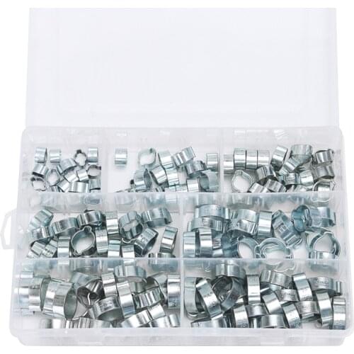 140PCS Assorted Double Ear O Clips Steel Zinc Plated Hydraulic Hose Fuel Clamps