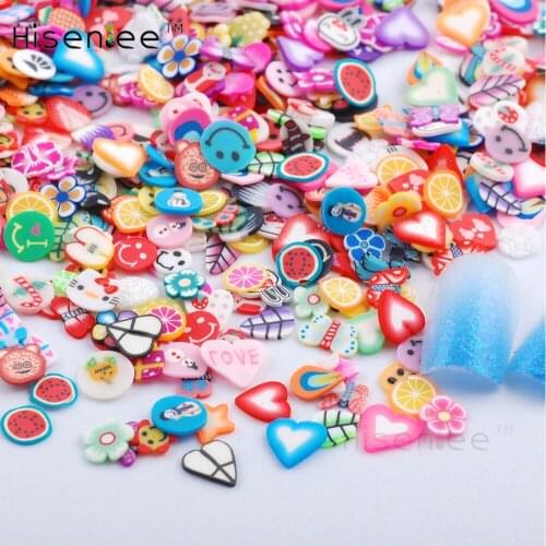 2000pcs/pack Nail Art 3D Fruit Feather Heart Flower Candy Mixed Designs Tiny Slices Polymer Clay Nail Sticker Decoration