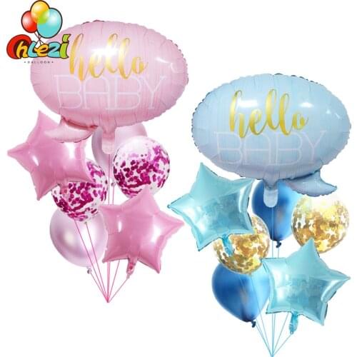 5/7pcs Hello Baby shower Foil Balloons Its a girl boy pink blue birthday party decoration Supplies Gender reveal Helium Globos