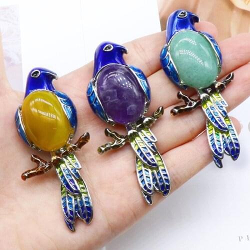 6PCS Oil Painting Craft Animal Brooch Pendants Agates Amethysts Crystal Aventurine Pendulum Healing Necklace Pendants Amulet