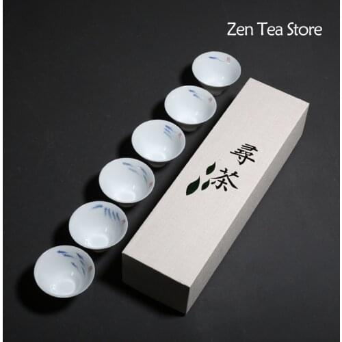 6pcs Hand Drawn Fish White Porcelain Ceramics Hat Cup Latte Coffee Cup Tea Bowl Tea Cup Kung Fu Tea Set Drinkware Tea Mug TeaCup