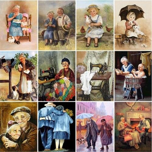 DIY 5D Full Diamond Painting Sewing Machine Old People Diamond Embroidery Full Round Drill Rhinestones Mosaic Art Wall Decor