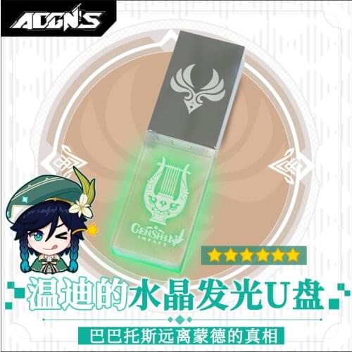 Anime Genshin Impact Venti Cosplay 32G Crystal Light-Emitting Pendrive Mobile Phone Transparent Car USB Flash Drive Disk Device