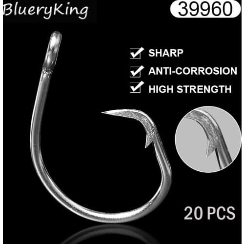 BlueKim 39960 8/0-20/0 20 pcs Circle Hooks Stainless Steel Tuna Circle Fish Hooks Big Game Tuna Circle Bait Barbed Fishhooks