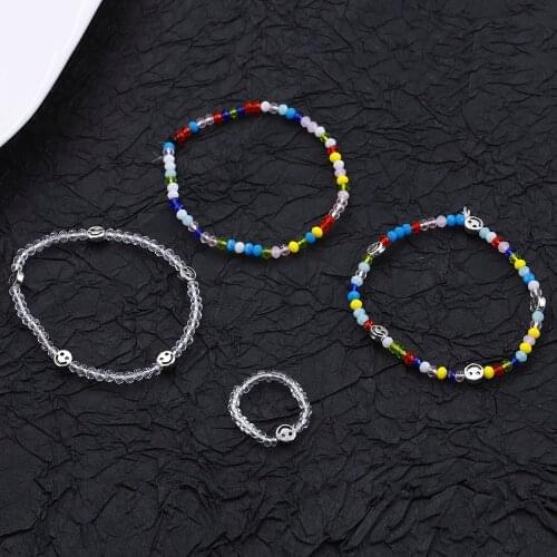 Korea Retro Color Beaded Smiley Bracelet Acrylic Jewelry Bracelet Color Handmade Beaded Bracelet Accessories Cute Popular Gifts