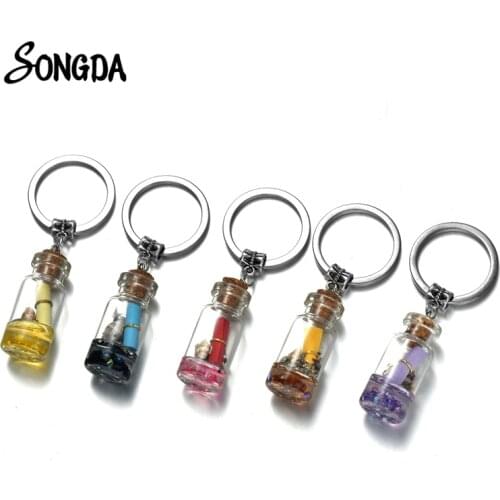 SONGDA Ethnic Style Handmade Ocean Drifting Bottle Keychain Creative Writable Note Pendant Alloy Key Ring Holder Bag Accessories