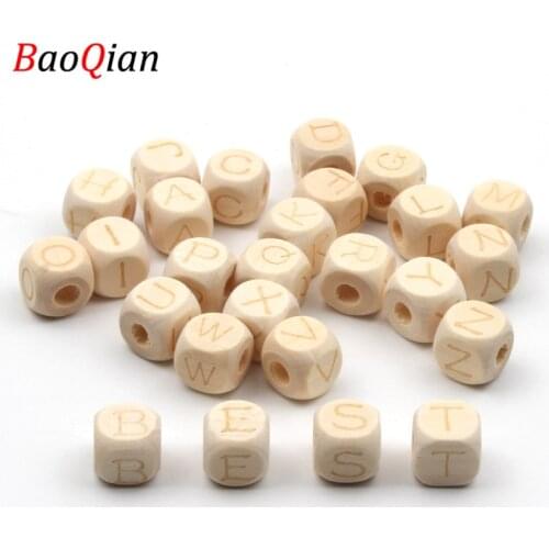 12MM Cube Wooden Letter Beads 20pcs Square Alphabet Natural Wood Spacer Loose Beads For Jewelry Making Bracelet DIY