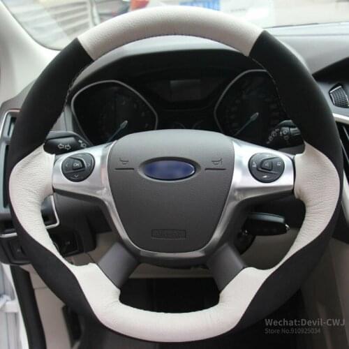 Top Leather Steering Wheel Cover Hand-stitch on Wrap Cover For Ford Focus 3 2012-2014 KUGA Escape 2013-2016 car accessories
