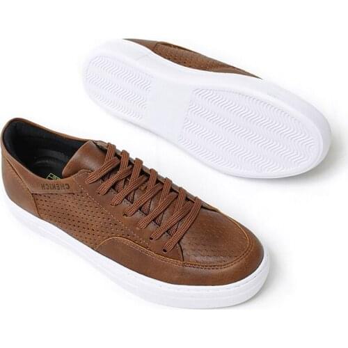 Chekich Shoes for Men Brown Artificial Leather 2021 Fall Season Casual Comfortable Flexible Fashion Sneakers Wedding Orthopedic Walking Odorless High and White Outsole Sport Lightweight Running Breathable CH015 V7