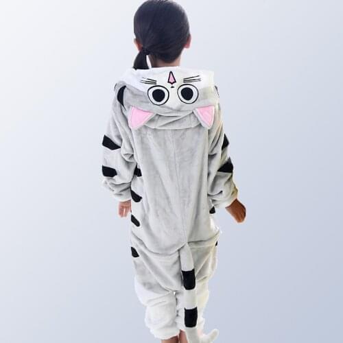 Kigurumi Children for Girls Boys Winter Flannel Cartoon Cat Kids Boys Girls Pijamas Baby Pajamas Sleepwear Onesies