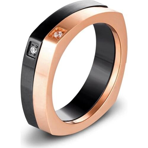 Stainless Steel Double Layer Rings For Women Men Luxury Cubic Zirconia Elegant Rings Party Wedding Band Fashion Couple Jewelry