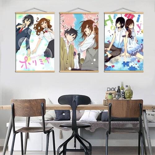 Horimiya Hori Kyoko Miyamura Izumi HD Print Wall Poster Art Canvas Japanese Animation Solid Wood Hanging Scroll