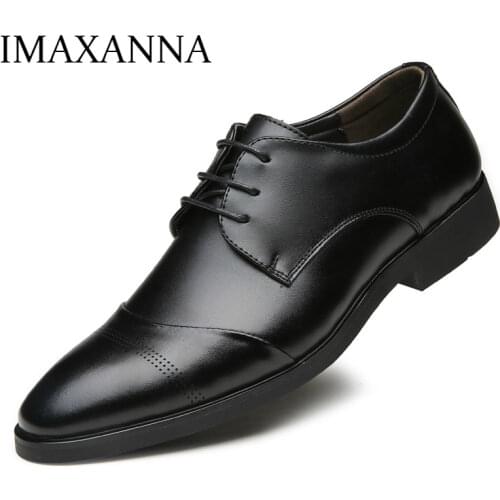 IMAXANNA 2019 Newly Men Shoes Genuine Leather Luxury Brand Men Business Formal Dress Shoes Breathable Fashion Men Wedding shoes