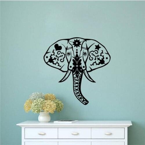 Indian Pattern Wall Decals Head Of Elephant Wall Sticker Living Room Ganesha Hindu God Vinyl Decal Removable Art Wallpaper ZA466