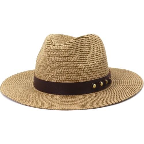 Panama for Women Jazz Caps Leather Band Classic Khaki Black White Outdoor Beach Sun Protective Casual Straw Hats