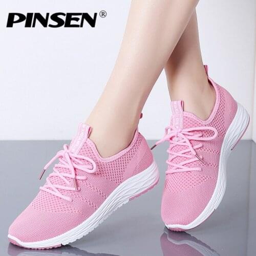 PINSEN 2020 Sneakers Women Breathable Mesh Lace-up Casual Shoes Woman Flats Shoes Basket Femme Trainers Shoes zapatos de mujer