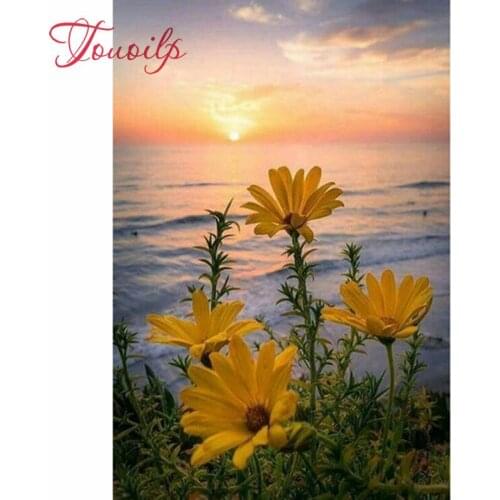 Broderie de fleurs de coucher du soleil en broderie | 5D, peinture en diamant sur un carré complet, mosaïque, images de strass