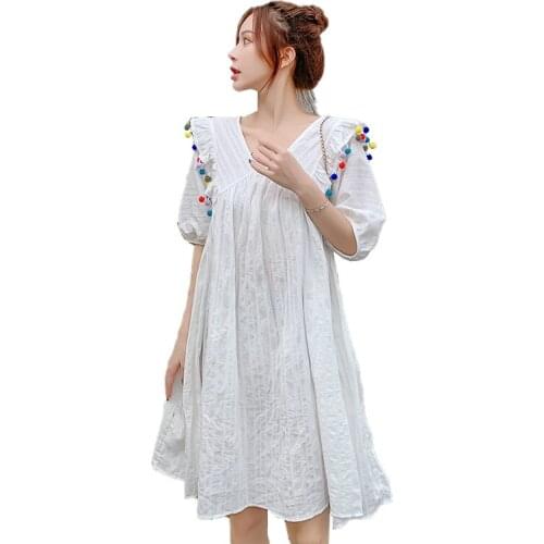 Summer Pregnancy Clothes Loose Casual Pregnant Dress Cotton Linen Fashion Maternity Dress V Neck White Dresses Knee-Length Thin