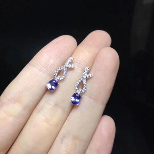 Personality Trend 100% Natural and real Tanzanite Earring 925 sterling silver Fine jewelry