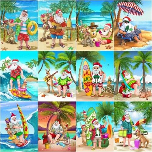 GATYZTORY Paint By Numbers Santa Claus Kits Drawing Canvas Handpainted Home Decor DIY Oil Painting Sandy Beach Landscape