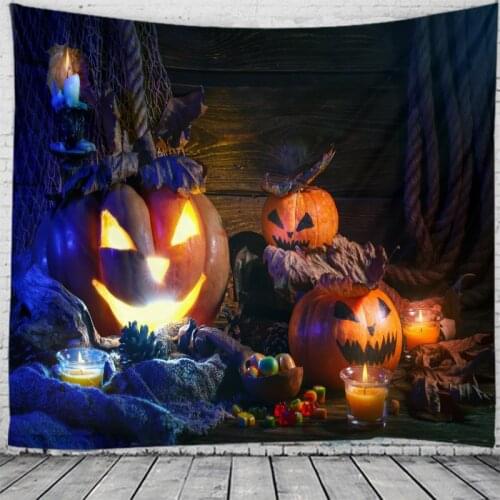 Halloween Wall Tapestry Bedroom Living Room Decoration Psychedelic Scary Pumpkin Skull Skeleton Bat Castle Grim Reaper Deco
