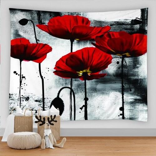 Flower Tapestry Wall Hanging Botanical Wildflower Yoga Mat Blanket Hippie Bohemian Tapestries Colorful Psychedelic Home Decor