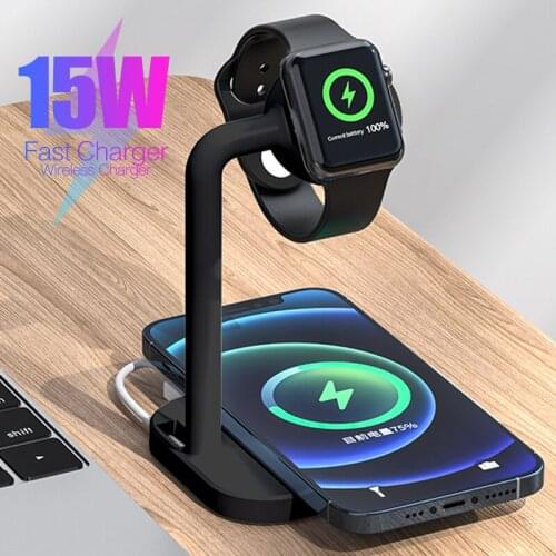 2 In 1 Magnetic Desktop Charger LED Charging Indicator Qi Wireless Quick Charge Stand For iPhonen 12 For Apple Airpods Watch 6 5