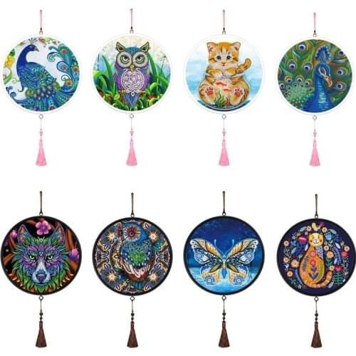 New Designs Mural Tassels Diamond Painting With Round Frame Peacock Owl Pattern Diamond Embroidery Cross Stitch Home Wall Decor