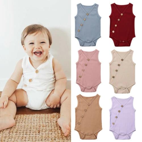 0-24M Summer Newborn Toddler Boy Girl Cotton Solid Jumpsuit Bodysuit Outfit