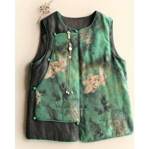 Autumn Winter Women Vest Chinese Style Sleeveless Hanfu Top China New Year Clothes Vintage Cotton Cheongsam Coat Plus Size 3XL