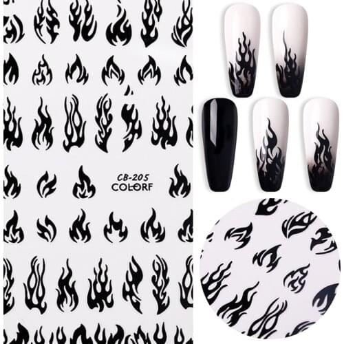 3D Holographics Fire Flaming Black White Nail Stickers Sliders Manicures Accessories Decals DIY Nail Art Decorations Decor Tool