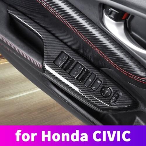 Carbon fiber interior door armrest glass button decorative stickers modification supplies For Honda Civic 10th 2017 18 2019 2020